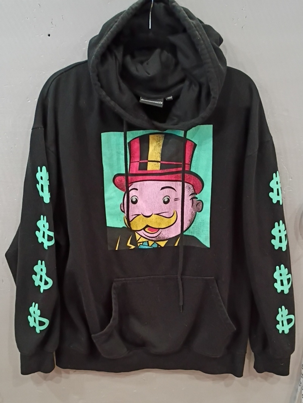 Monopoly Black Graphic Hoodie Sweatshirt with Colorful Cartoon Print